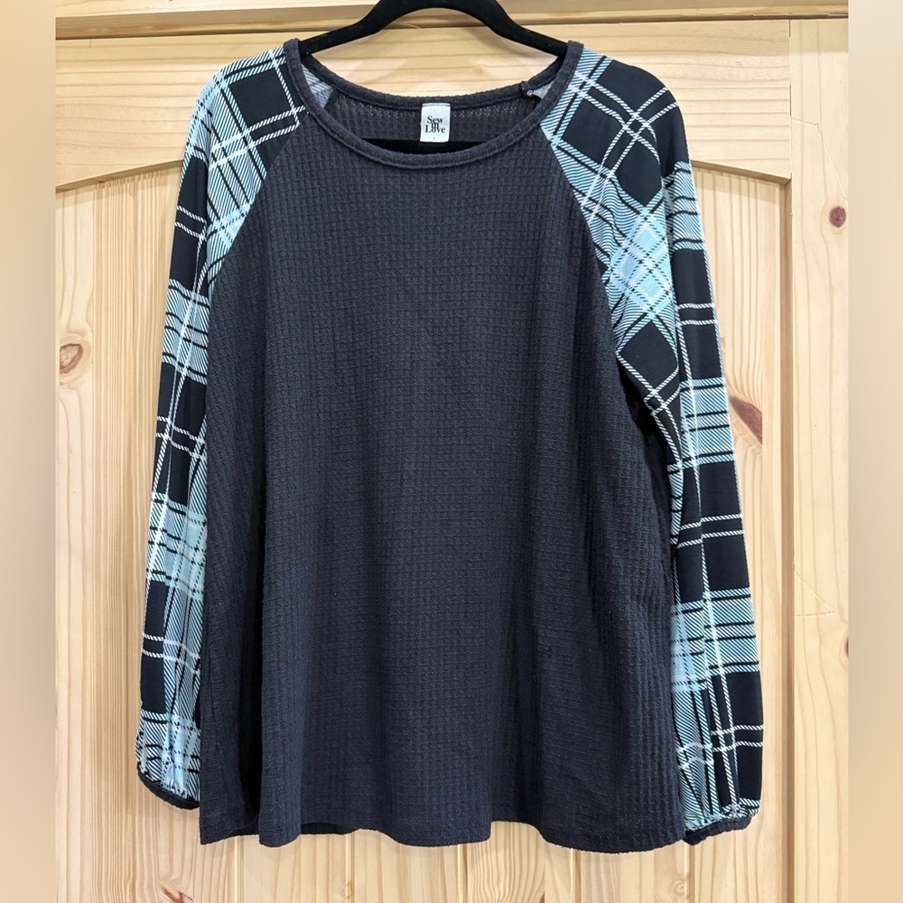 Sew In Love Black Waffle Knit Top